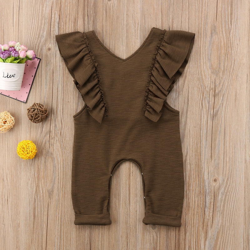 Baby Girl Ruffle Knitted Ruffles Romper Jumpsuit Kid Overalls Long Pants Outfit